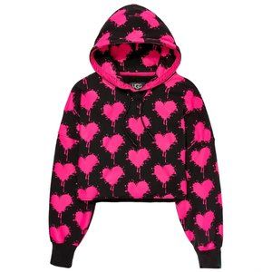 UGG Women's Keira Taffy Hearts Cropped Sweatshirt Hoodie NWT - Size Large